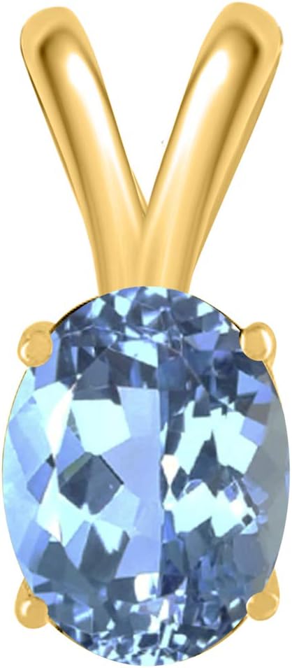 1.20Ct Oval Blue Topaz Pendant in 14k Yellow Gold (8x6 mm), Best Valentinesday Gift