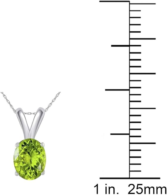 0.80Ct Oval Peridot Pendant in 14k White Gold (7x5 mm), Best Valentinesday Gift