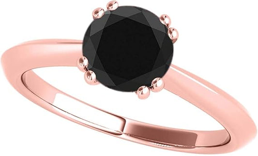 1.00 Carat Black Diamond Solitaire Ring In 10K Solid White, Yellow & Rose Gold, Best Valentinesday Gift