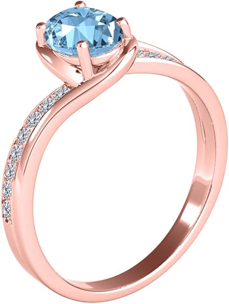 10K Aquamarine Diamond Ring 1.40 Carat In Solid Rose, White & Yellow Gold, Best Valentinesday Gift