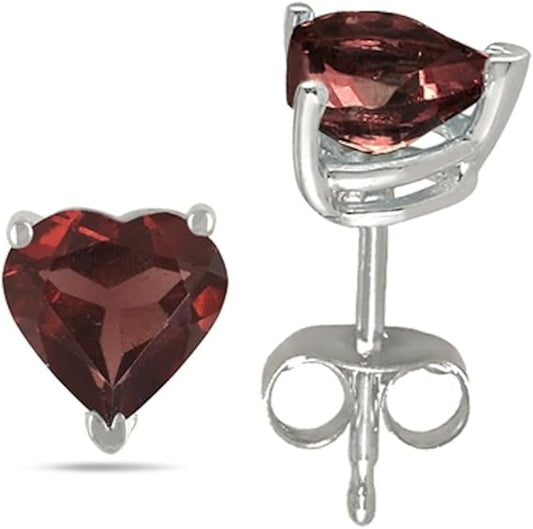 Heart Garnet Earrings in Sterling Silver (5mm)