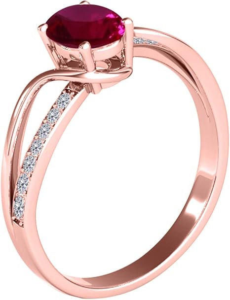 10K Oval Shape Created Ruby Diamond Ring In Rose, White & Yellow Gold, Best Valentinesday Gift