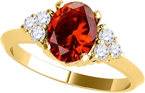 1.55 Carat Garnet & White Diamond Gemstone Ring In 10K Yellow Solid Gold, Best Valentinesday Gift