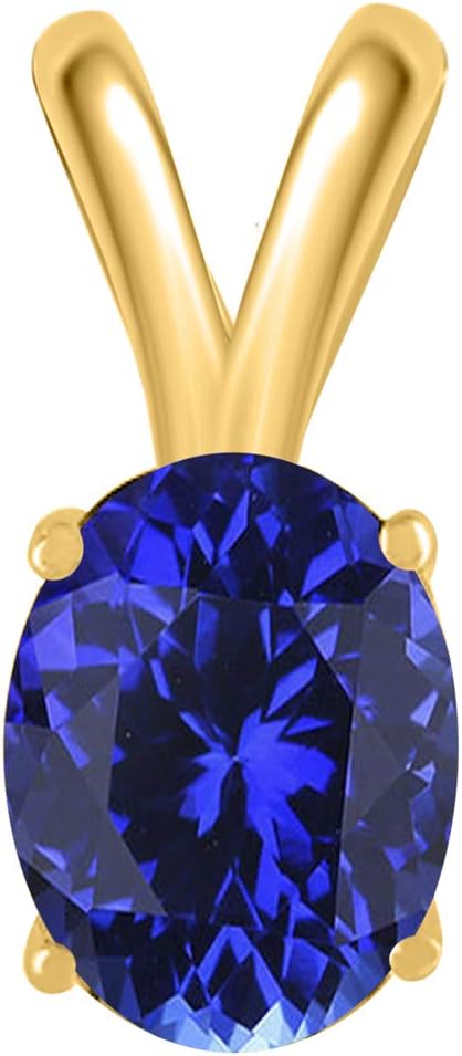 0.45Ct Oval Tanzanite Pendant in 14k Yellow Gold (6x4 mm), Best Valentinesday Gift