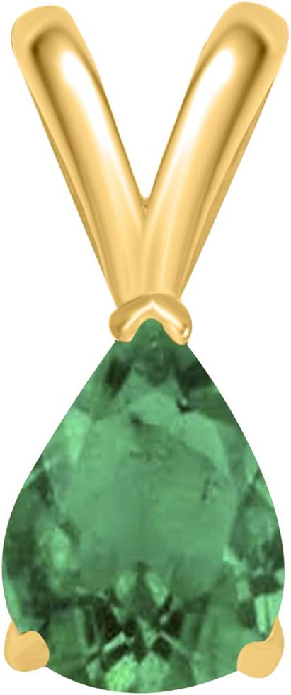 0.45Ct Pear Emerald Pendant in 14k Yellow Gold (6x4 mm), Best Valentinesday Gift