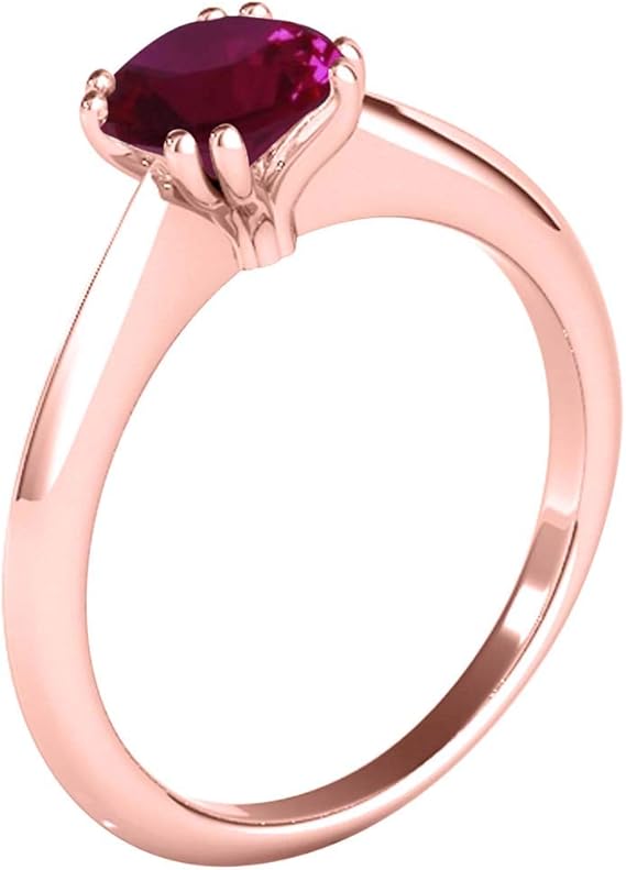 1.00 Carat Created Round Ruby/Gemstone Ring In 10K White, Yellow & Rose Gold, Best Valentinesday Gift