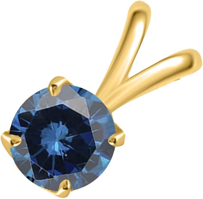 AoneJewelry 0.33 CT Round Blue Diamond Solitaire Pendant In 14K Yellow Gold, Best Valentinesday Gift