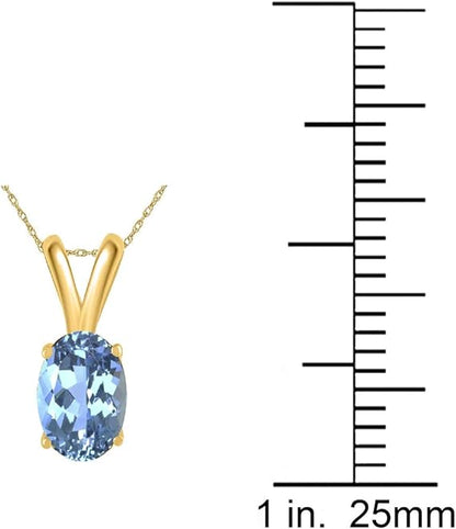 1.20Ct Oval Blue Topaz Pendant in 14k Yellow Gold (8x6 mm), Best Valentinesday Gift