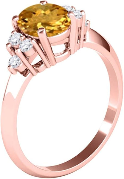 10K Rose Gold 1.55 Carat Oval Shape Citrine & Diamond Gemstone Ring, Best Valentinesday Gift