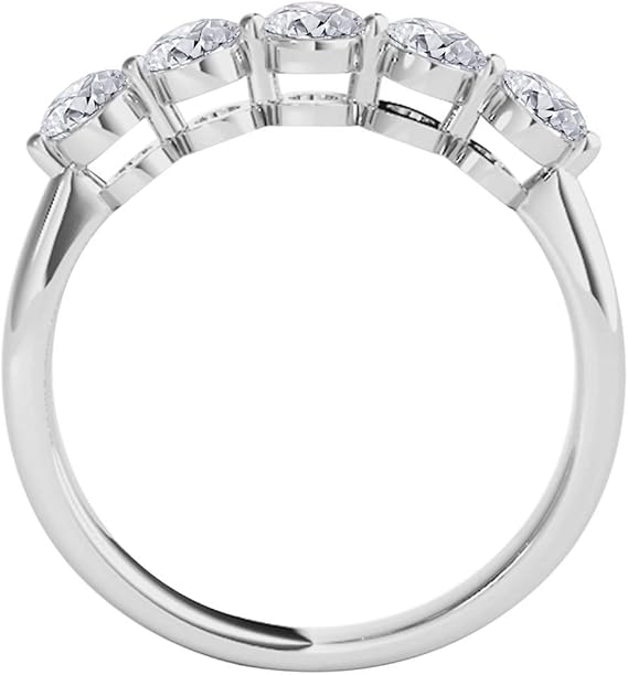 AoneJewelry 0.75 Carat Round White Diamond Five Stone Wedding Band In 14K White Gold, Best Valentinesday Gift