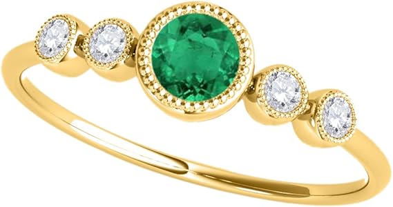 0.31 Cttw Natural Round Shape Emerald Gemstone And White Diamond Ring made in 14K Rose, White, Yellow Gold