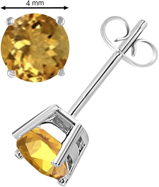 AoneJewelryRound Citrine Earrings for Women In 14k White Gold Prong-Setting Gemstone Wedding Jewelry Collection