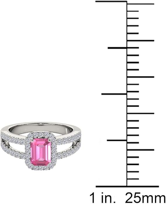 10 Rose, White, Yellow Gold Ring With 2 Carat Emerald Cut Natural Pink Topaz And White Diamonds (I-J, I1-I2), Best Valentinesday Gift