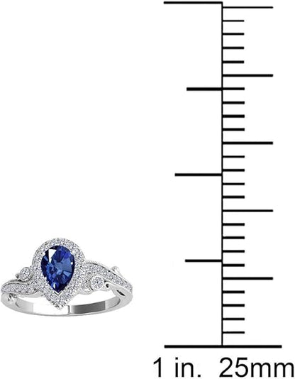 10K Sapphire And Diamond Ring In 1.00 Carat Solid White & Yellow Gold, Best Valentinesday Gift