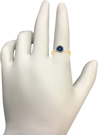 AoneJewelry Blue & White Diamond 1.10 Carat Solitaire Style Engagement Ring In 14K Yellow Solid Gold, Best Valentinesday Gift