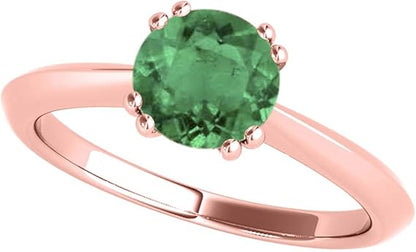 10K White, Yellow & Rose Gold 1.00 Carat Natural Round Emerald Gemstone Solitaire Ring, Best Valentinesday Gift