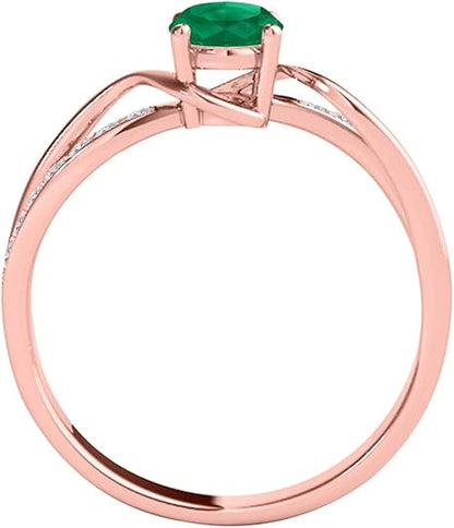 1.00 Carat Oval Shape Emerald And Diamond Ring In 10K Rose, White & Yellow Gold, Best Valentinesday Gift