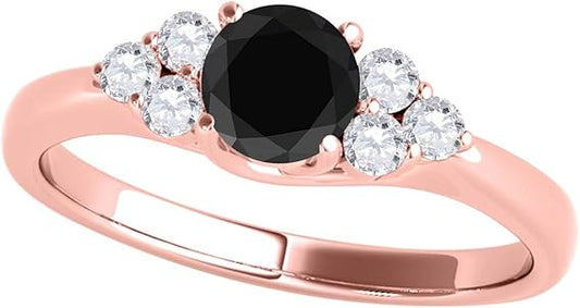 AoneJewelry 1.50 Carat 10K Rose Gold Black & White Diamond Seven Stone Engagement Ring, Best Valentinesday Gift