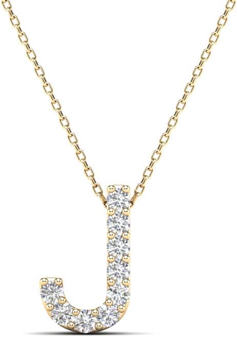 AoneJewelry 0.09 Carat Natural White Diamond Initial J Pendant Necklace For Women In 14K Yellow and White Gold with Gold Plated 925 Sterling Silver 18" Box Chain