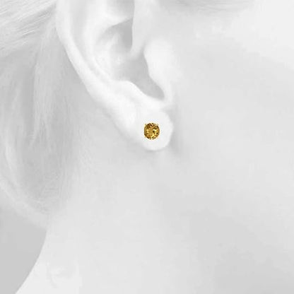 AoneJewelryRound Citrine Earrings for Women In 14k Yellow Gold Prong-Setting Gemstone Wedding Jewelry Collection