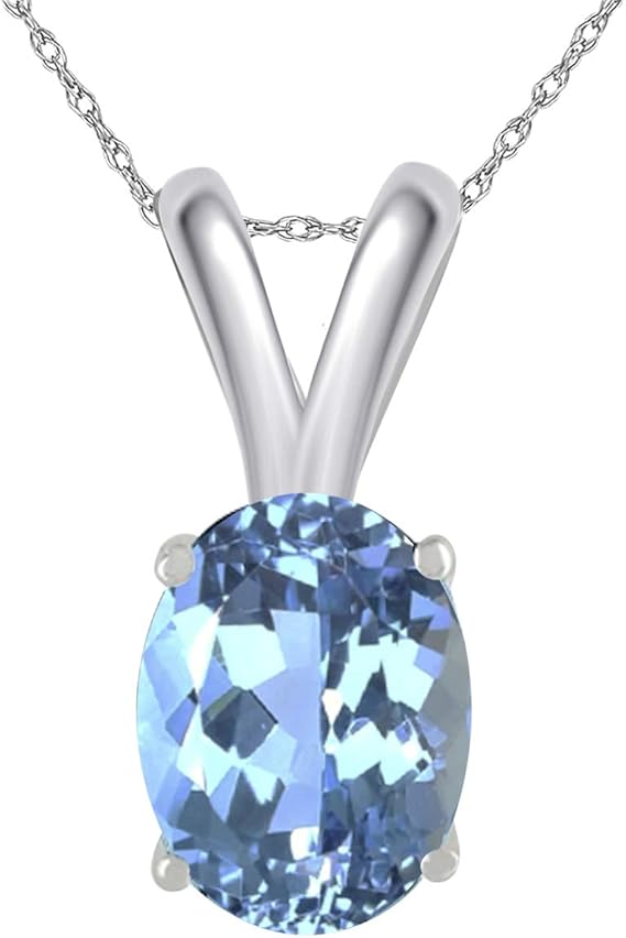 0.80Ct Oval Blue Topaz Pendant in 14k White Gold (7x5 mm), Best Valentinesday Gift