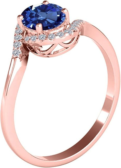 1.00 Carat Sapphire & Diamond Ring In Solid Rose, White & Yellow Gold 10K, Best Valentinesday Gift