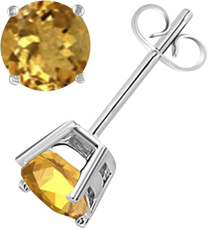 AoneJewelryRound Citrine Earrings for Women In 14k White Gold Prong-Setting Gemstone Wedding Jewelry Collection