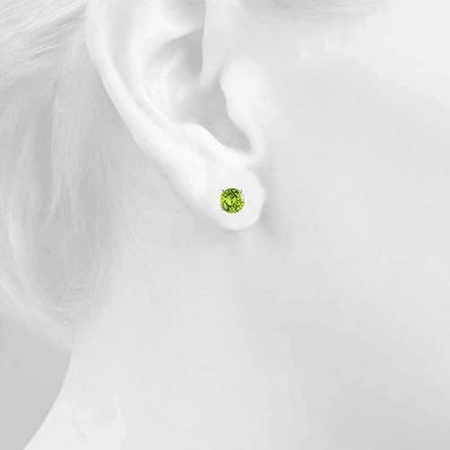 AoneJewelryRound Peridot Earrings for Women In 14k White Gold Prong-Setting Gemstone Wedding Jewelry Collection