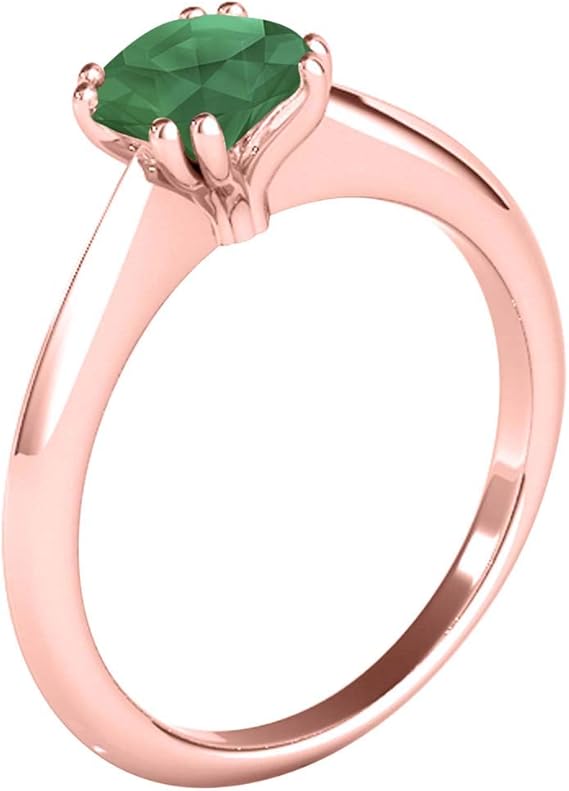 10K White, Yellow & Rose Gold 1.00 Carat Natural Round Emerald Gemstone Solitaire Ring, Best Valentinesday Gift