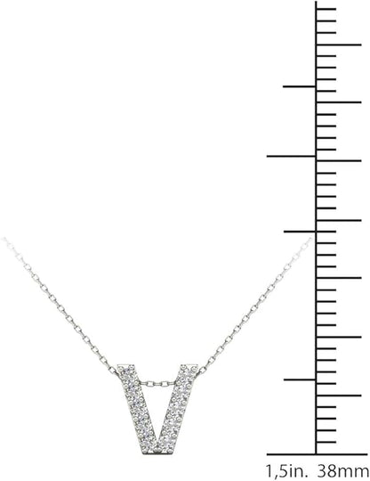 AoneJewelry 0.10 Carat Natural White Diamond Initial V Pendant Necklace For Women In 14K Yellow and White Gold with 18" Gold Cable Chain