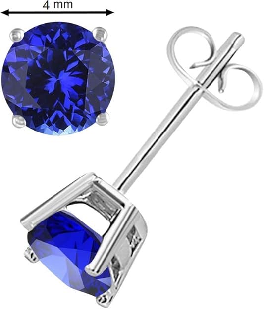 AoneJewelryRound Tanzanite Earrings for Women In 14k White Gold Prong-Setting Gemstone Wedding Jewelry Collection