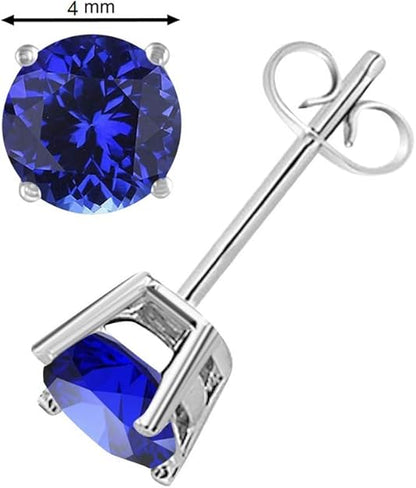 AoneJewelryRound Tanzanite Earrings for Women In 14k White Gold Prong-Setting Gemstone Wedding Jewelry Collection