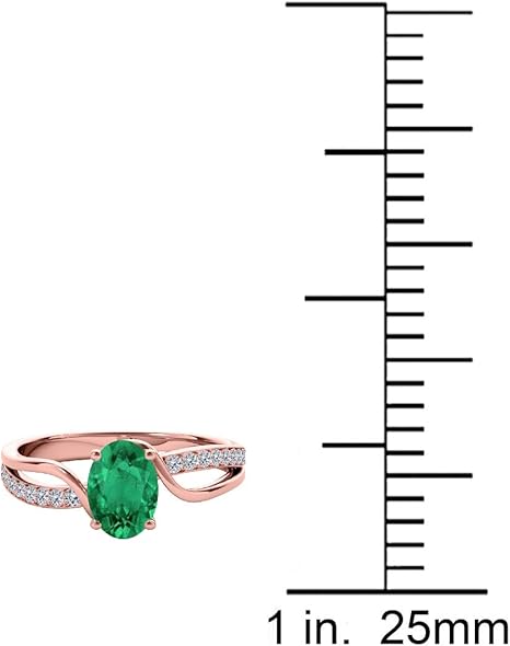 1.00 Carat Oval Shape Emerald And Diamond Ring In 10K Rose, White & Yellow Gold, Best Valentinesday Gift