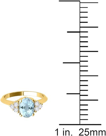 1.55 Carat Aquamarine & Diamond Gemstone Ring In 10K Solid Yellow Gold, Best Valentinesday Gift