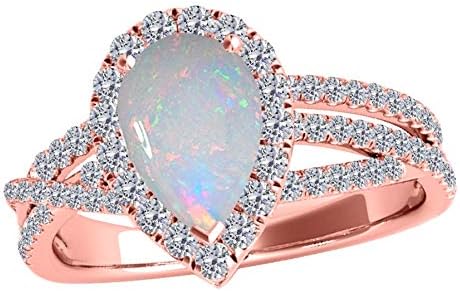 2.00 Carat Pear Shape Opal & Diamond Gemstone Ring In 10K Rose Solid Gold, Best Valentinesday Gift