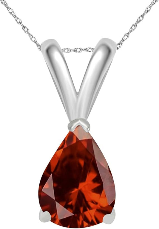 AoneJewelry 0.70Ct Pear Garnet Pendant in 14k White Gold (7x5 mm), Best Valentinesday Gift