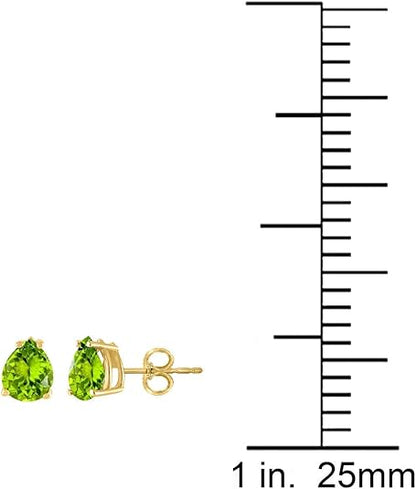 AoneJewelryPear Peridot Earrings for Women in 14k Yellow Gold (6x4 mm) Prong-Setting Gemstone Wedding Jewelry Collection