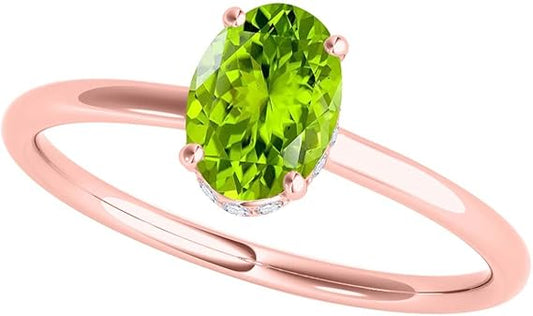 1.45 Cttw Oval Shape Peridot And White Diamond (H-I, I1-I2) Ring made in 10K Rose, White, Yellow Gold