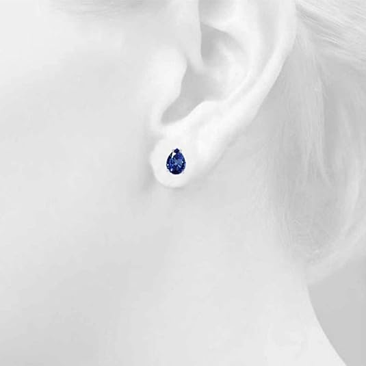 AoneJewelryPear Sapphire Earrings for Women in 14k White Gold (6x4 mm) Prong-Setting Gemstone Wedding Jewelry Collection