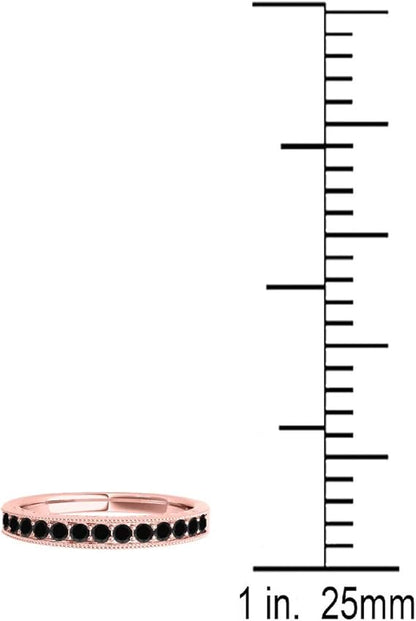 AoneJewelry 3/8 Carat Black Diamond Milgrained Wedding Band In 10K Rose Gold, Best Valentinesday Gift