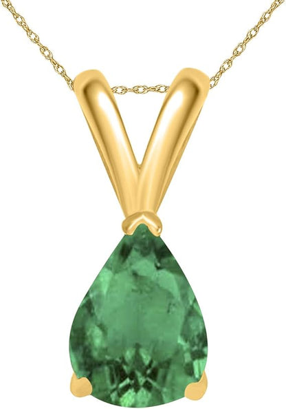 0.45Ct Pear Emerald Pendant in 14k Yellow Gold (6x4 mm), Best Valentinesday Gift