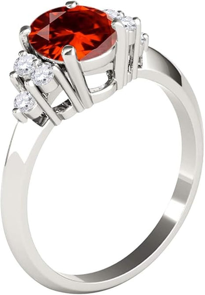 1.55 Carat Garnet & White Diamond Gemstone Ring In 10K White Solid Gold, Best Valentinesday Gift