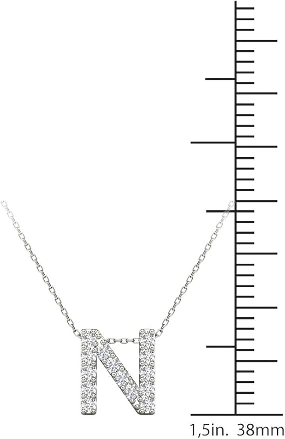 AoneJewelry 0.14 Carat Natural White Diamond Initial N Pendant Necklace For Women In 14K Yellow and White Gold with 18" Gold Cable Chain