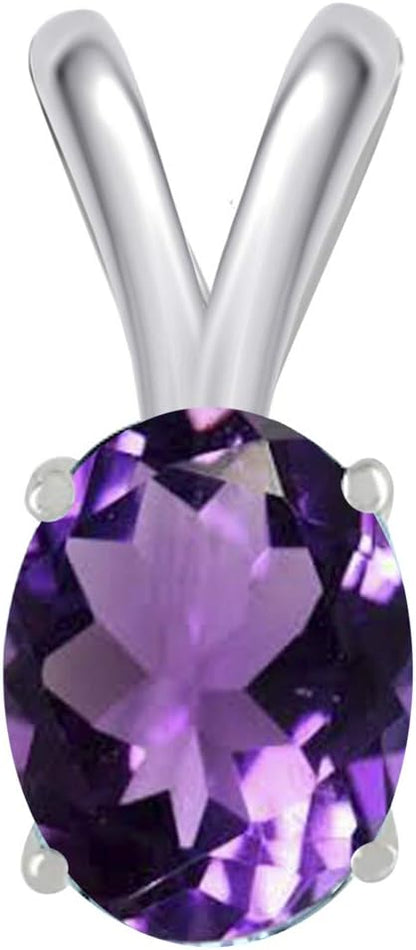 0.80Ct Oval Amethyst Pendant in 14k White Gold (7x5 mm), Best Valentinesday Gift