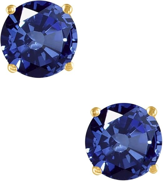 AoneJewelryRound Sapphire Earrings for Women In 14k Yellow Gold Prong-Setting Gemstone Wedding Jewelry Collection