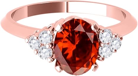 1.55 Carat Garnet & White Diamond Gemstone Ring In 10K Rose Solid Gold, Best Valentinesday Gift