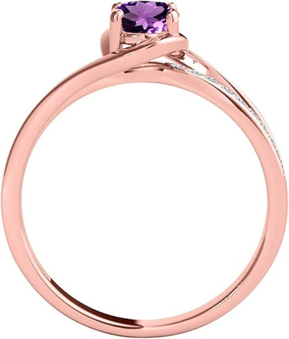 1.40 Carat Amethyst And Diamond Ring In 10K Solid Rose, White & Yellow Gold, Best Valentinesday Gift