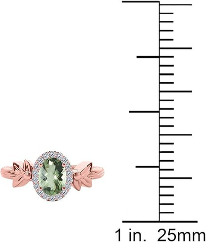 1.40 Carat Green Amethyst And Diamond Ring In 10K Solid Rose, White & Yellow Gold, Best Valentinesday Gift