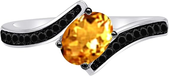 Aonejewelry 1.00 Carat Black Diamond And Oval Shape Citrine Ring In 14K Solid Gold (Rose, White & Yellow), Best Valentinesday Gift