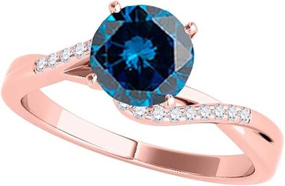 AoneJewelry Blue & White Diamond 1.10 Carat Solitaire Style Engagement Ring In 14K Rose Solid Gold, Best Valentinesday Gift